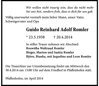 Traueranzeige von Guido Reinhard Adolf Romler 