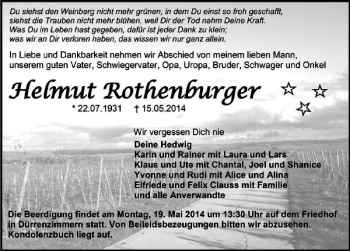 Traueranzeige von Helmut Rothenburger 