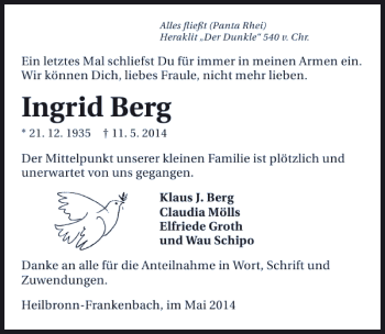 Traueranzeige von Ingrid Berg 