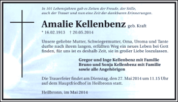 Traueranzeige von Amalie Kellenbenz 