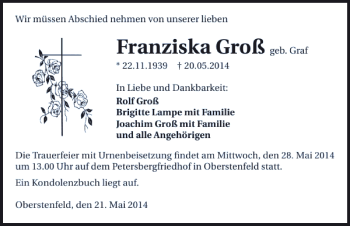 Traueranzeige von Franziska Groß 