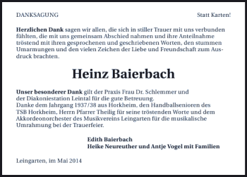 Traueranzeige von Heinz Baierbach 