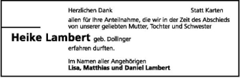Traueranzeige von Lisa Lambert 