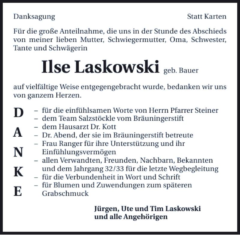  Traueranzeige für Ilse Laskowski vom 02.06.2014 aus 