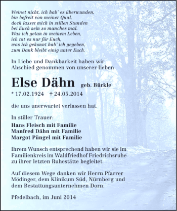 Traueranzeige von Else Dähn 