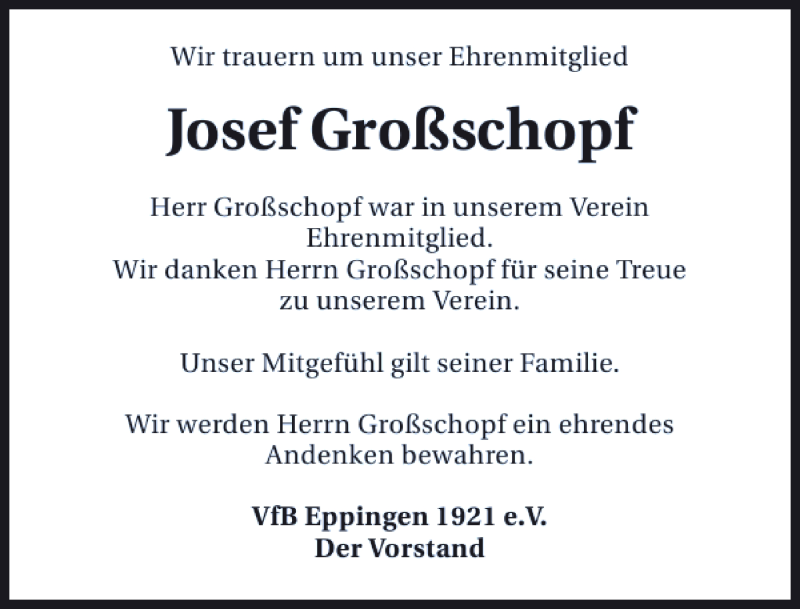  Traueranzeige für Josef Großschopf vom 04.06.2014 aus 