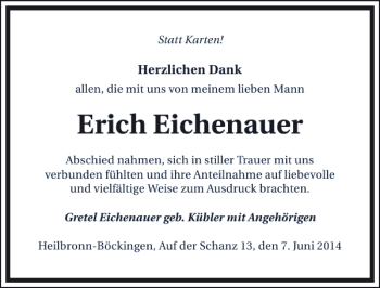 Traueranzeige von Erich Eichenauer 