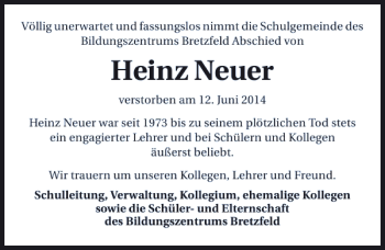 Traueranzeige von Heinz Neuer 