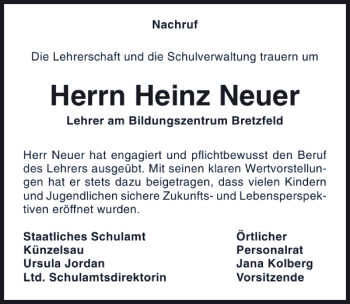 Traueranzeige von Heinz Neuer 