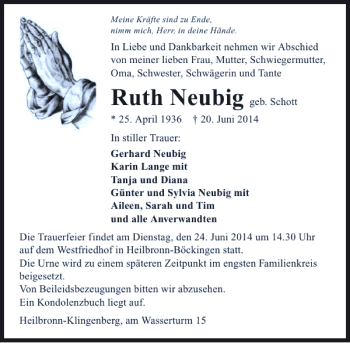 Traueranzeige von Ruth Neubig 