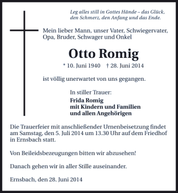 Traueranzeige von Otto Romig 