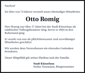 Traueranzeige von Otto Romig 