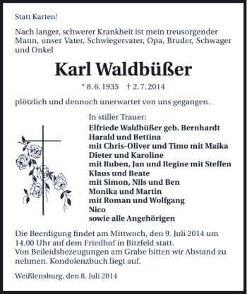 Traueranzeige von Karl Waldbüßer 