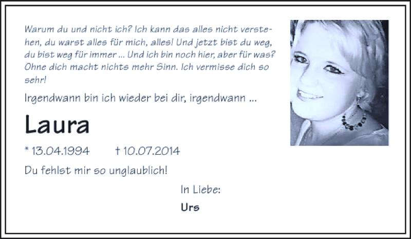  Traueranzeige für Laura Laura vom 16.07.2014 aus 