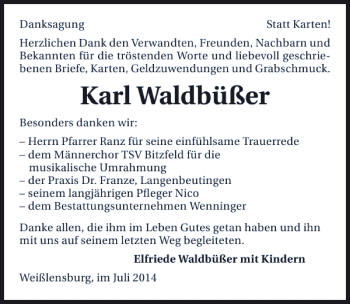Traueranzeige von Karl Waldbüßer 