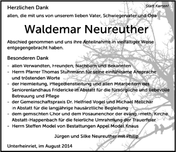 Traueranzeige von Waldemar Neureuther 