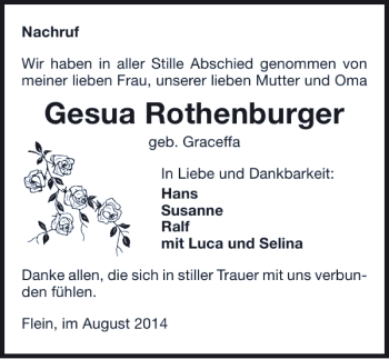 Traueranzeige von Gesua Rothenburger 