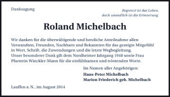 Traueranzeige von Roland Michelbach 