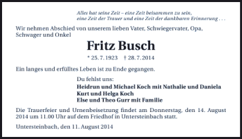 Traueranzeige von Fritz Busch 