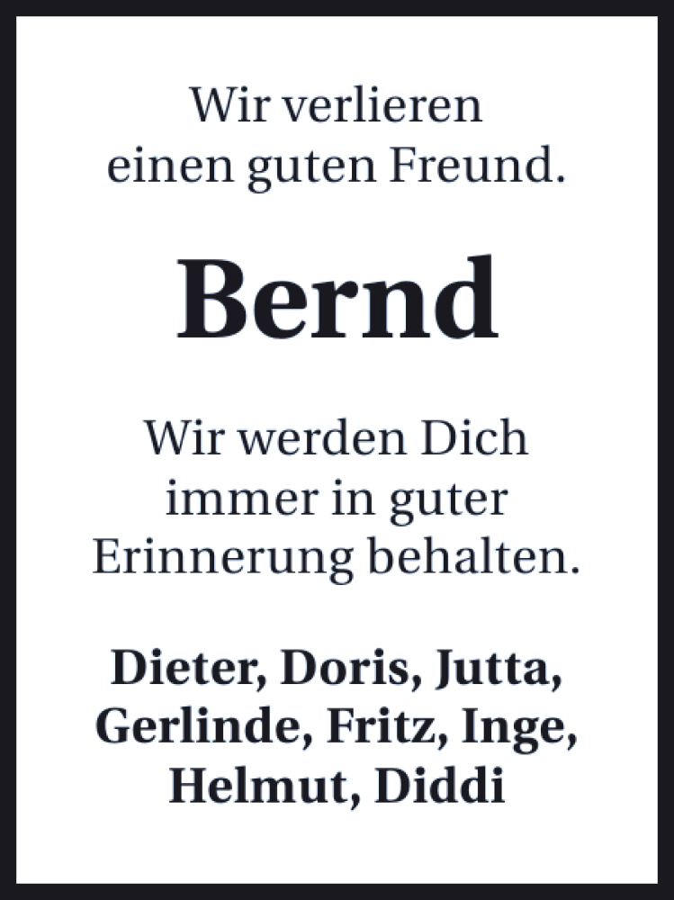  Traueranzeige für Bernd Bernd vom 02.09.2014 aus 