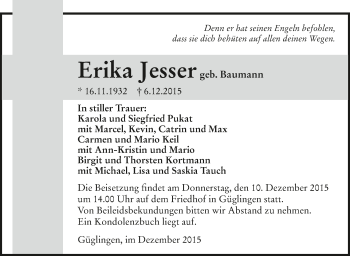 Traueranzeige von Erika Jesser 