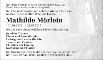 Traueranzeige von Mathilde Mörlein 