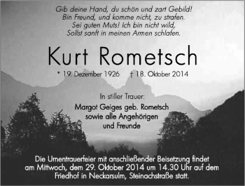 Traueranzeige von Kurt Rometsch 
