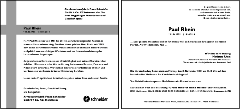  Traueranzeige für Paul Rhein vom 25.10.2014 aus 