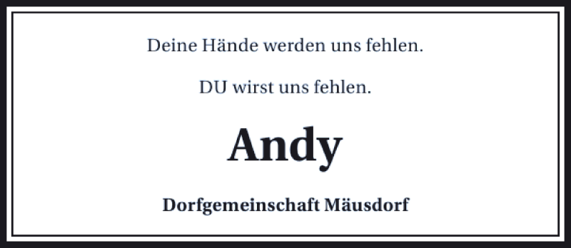  Traueranzeige für Andy Andy vom 29.10.2014 aus 