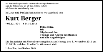 Traueranzeige von Kurt Berger 