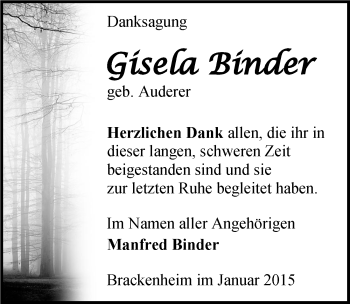 Traueranzeige von Gisela Binder 