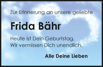 Traueranzeige von Frida Bähr 