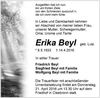 Traueranzeige von Erika Beyl 