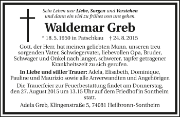 Traueranzeige von Waldemar Greb 