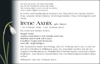 Traueranzeige von Irene Axnix 