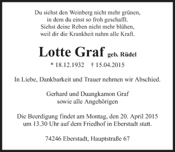 Traueranzeige von Lotte Graf 