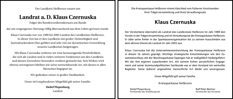  Traueranzeige für Klaus Czernuska vom 06.02.2015 aus 
