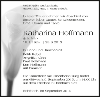 Traueranzeige von Katharina Hoffmann 