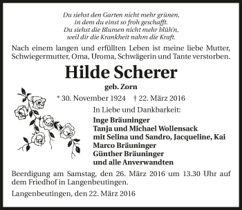 Traueranzeige von Hilde Scherer 