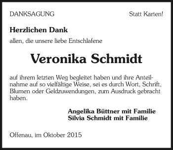 Traueranzeige von Veronika Schmidt 