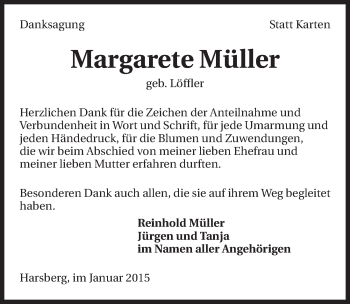 Traueranzeige von Margarete Müller 