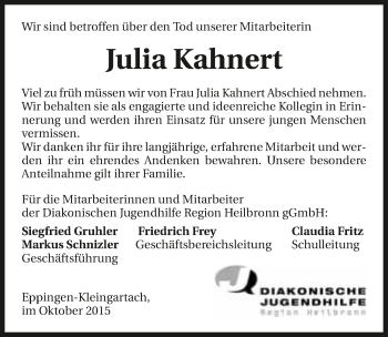 Traueranzeige von Julia Kahnert 
