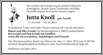 Traueranzeige von Jutta Knoll 