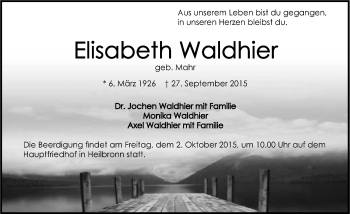 Traueranzeige von Elisabeth Waldhier 