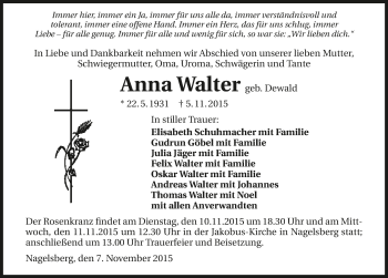 Traueranzeige von Anna Walter 