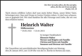 Traueranzeige von Heinrich Walter 