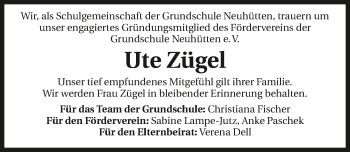 Traueranzeige von Ute Zügel 