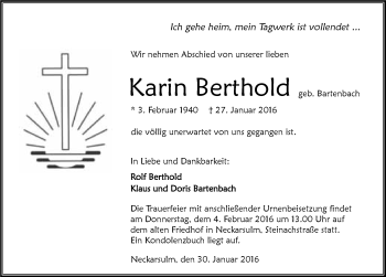 Traueranzeige von Karin Berthold 