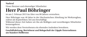Traueranzeige von Paul Böhringer 