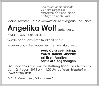 Traueranzeige von Angelika Wolf 